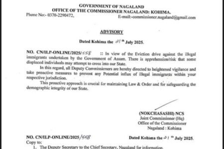 Official Nagaland advisory on illegal immigrant influx risk