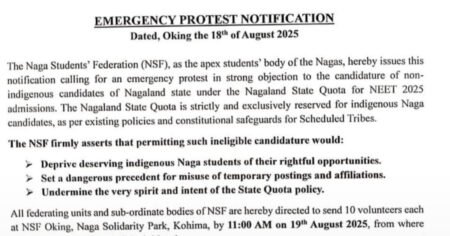 NSF protest in Kohima against NEET 2025 Nagaland State Quota violation.