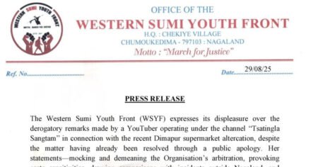 Western Sumi Youth Front issues strong warning to YouTuber over derogatory remarks in Dimapur supermarket controversy