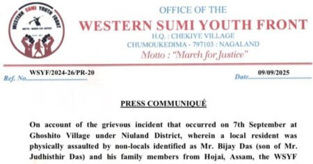 WSYF communiqué expelling non-local Assam family after Niuland assault