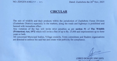Zunheboto Wildlife Ban circular issued by the Forest Department