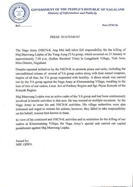 NSCN-K Claims Responsibility for Tizit Killing Press statement claiming responsibility for Tizit killing