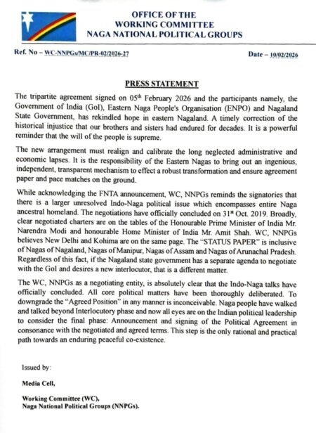 NNPGs Press Statement issued by Working Committee NNPGs on Indo-Naga talks